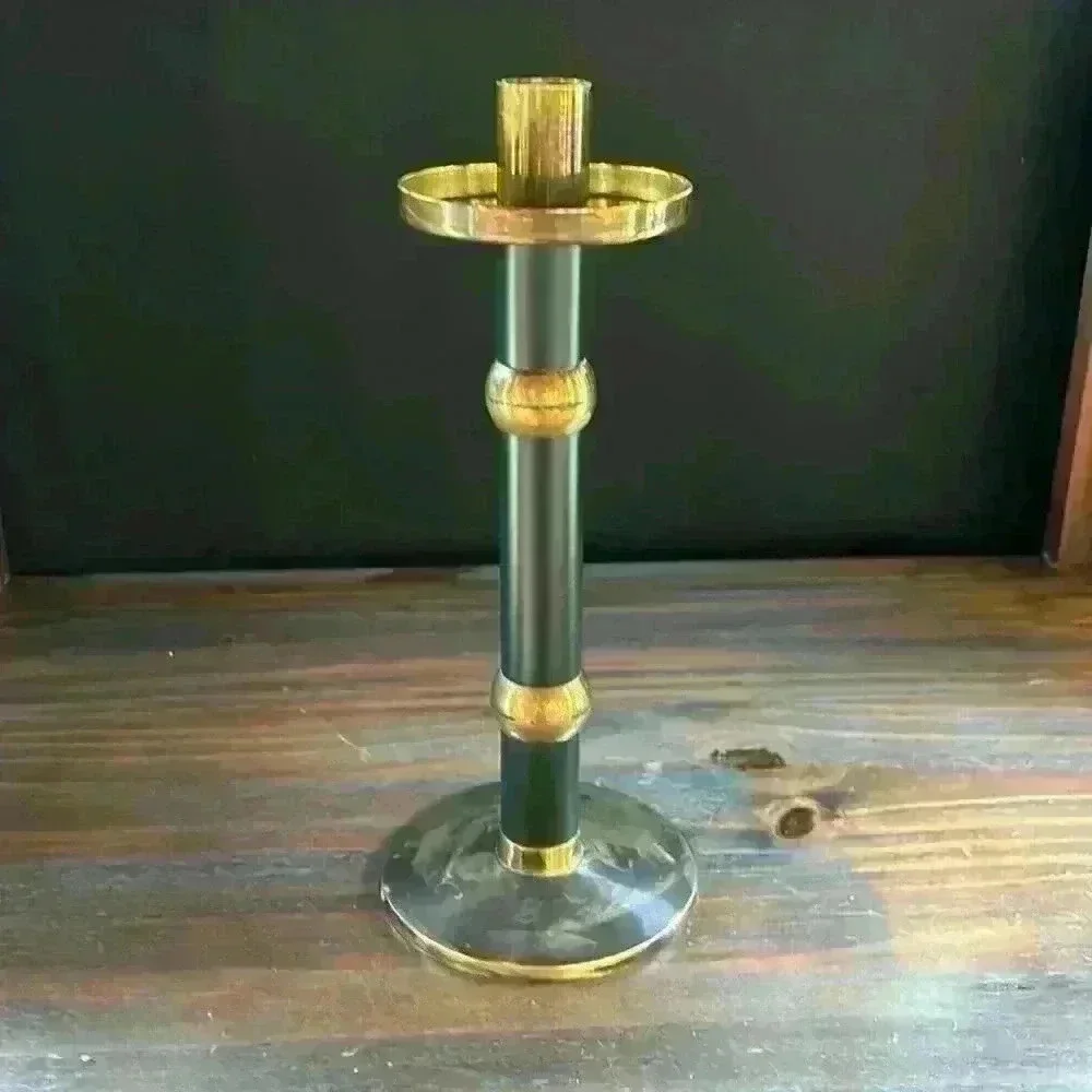 Candlestick/Candle Stick Brass With Hunter Green Accents Vintage 1965..Ambrosia